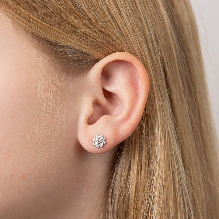 D for Diamond Child's Pink Flower Stud Earrings