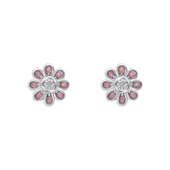 D for Diamond Child's Pink Flower Stud Earrings