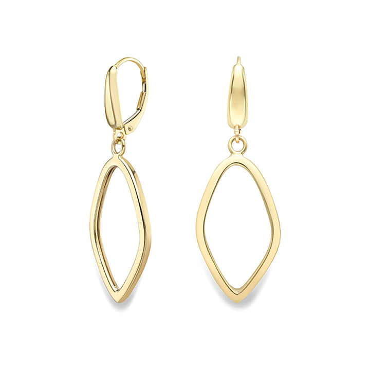 Open Diamond Shape 9ct Yellow Gold Drop Earrings