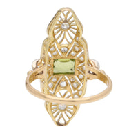 Pre-Owned Peridot and Diamond Edwardian Filigree Ring