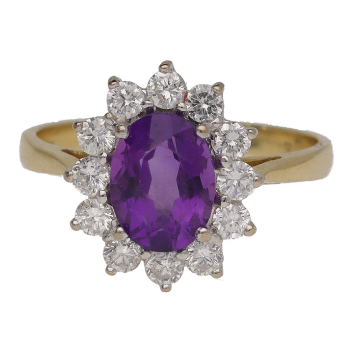 Pre-Owned Amethyst and Diamond 18ct Yellow Gold Cluster Ring - Michael Jones Jeweller