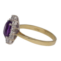 Pre-Owned Amethyst and Diamond 18ct Yellow Gold Cluster Ring