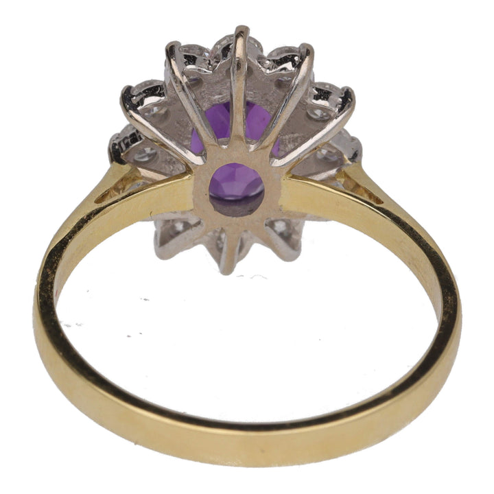 Pre-Owned Amethyst and Diamond 18ct Yellow Gold Cluster Ring