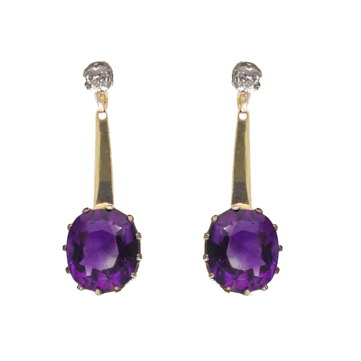 Pre-Owned Amethyst and Diamond Drop Earrings