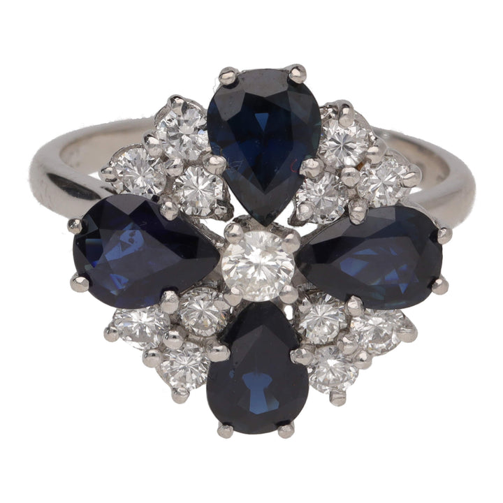 Pre-Owned Sapphire and Diamond 18ct White Gold Petal Cluster Ring