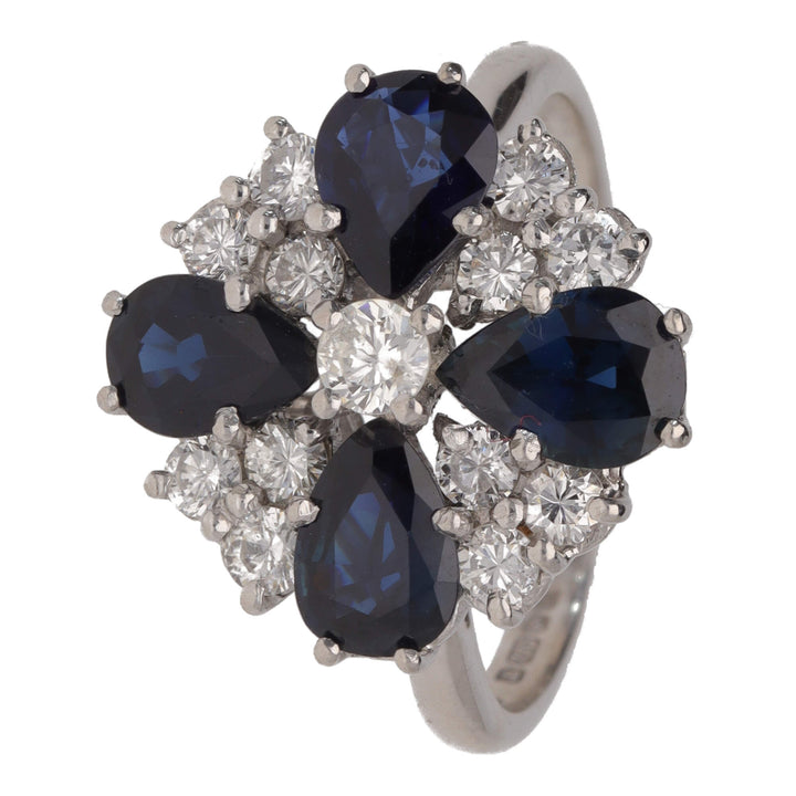 Pre-Owned Sapphire and Diamond 18ct White Gold Petal Cluster Ring