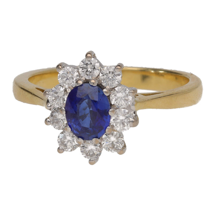 Pre-Owned Sapphire and Diamond Oval 18ct Yellow Gold Cluster Ring