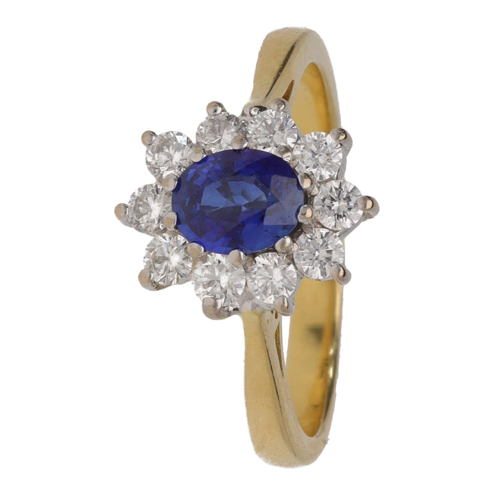 Pre-Owned Sapphire and Diamond Oval 18ct Yellow Gold Cluster Ring