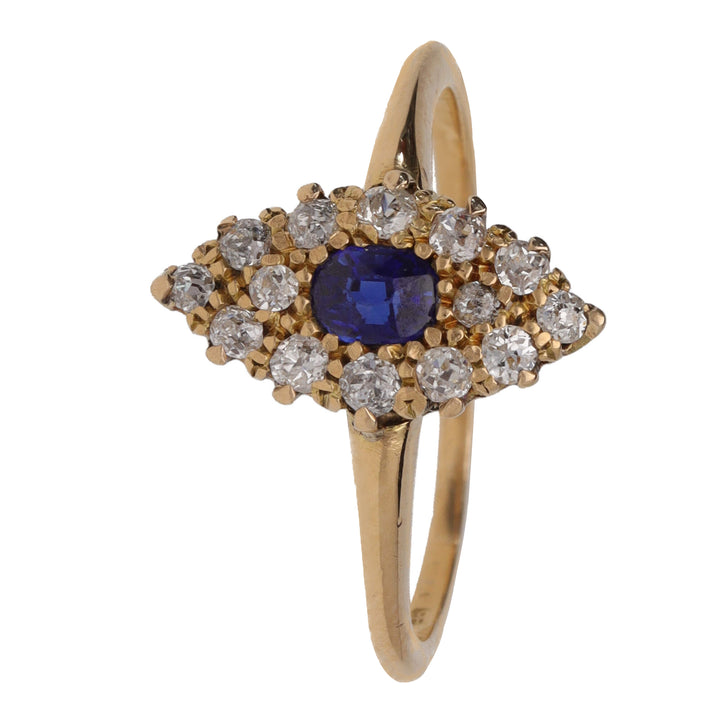 Pre-Owned Sapphire and Diamond Marquise Shape Yellow Gold Ring