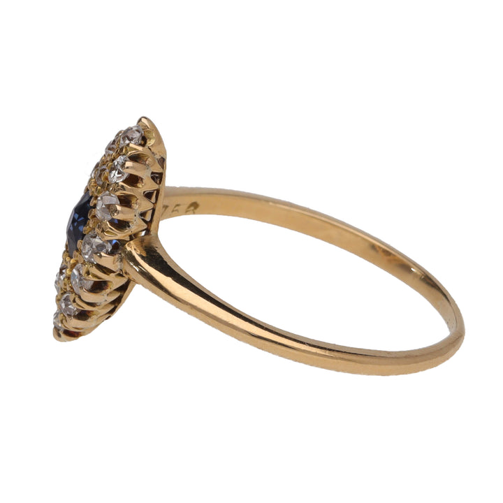 Pre-Owned Sapphire and Diamond Marquise Shape Yellow Gold Ring