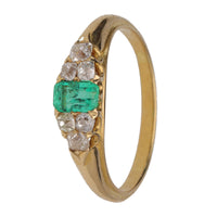 Pre-Owned Emerald and Diamond Yellow Gold Ring