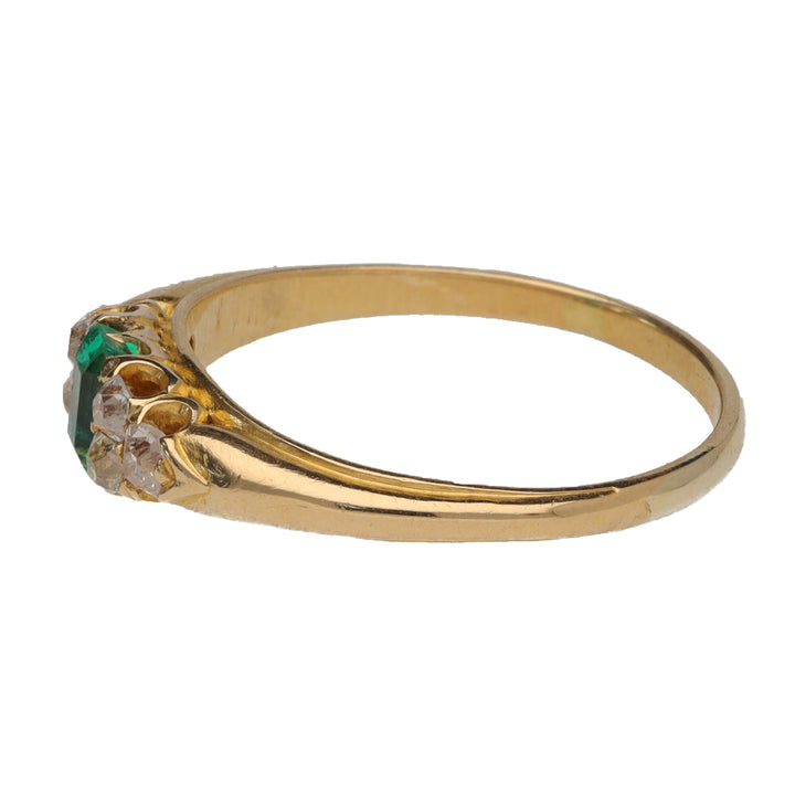 Pre-Owned Emerald and Diamond Yellow Gold Ring