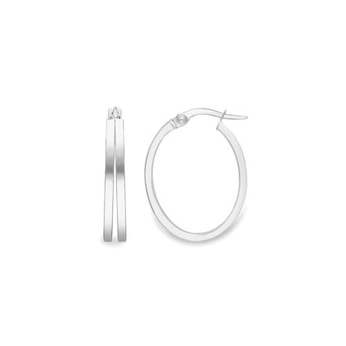 Oval 9ct White Gold Hoop Earrings - Michael Jones Jeweller