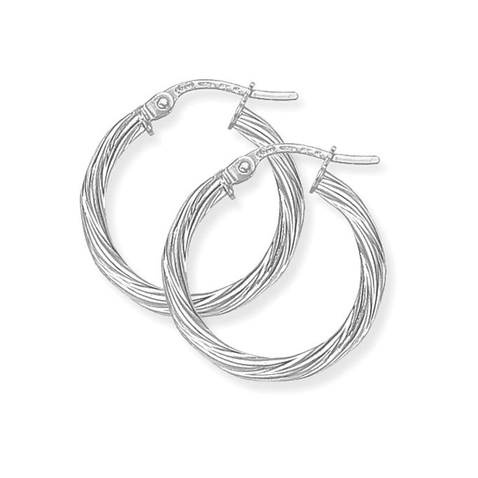 Twisted 9ct White Gold 15mm Hoop Earrings - Michael Jones Jeweller