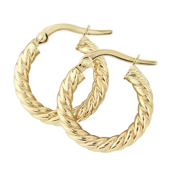 Twisted 10mm 9ct Yellow Gold Hoop Earrings - Michael Jones Jeweller