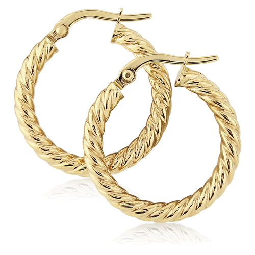 Twisted 9ct Yellow Gold 15mm Hoop Earrings