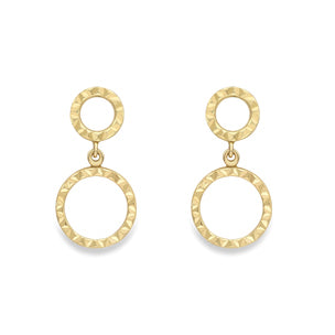 Double Circle 9ct Yellow Gold Drop Earrings