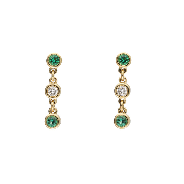 Emerald and Diamond 18ct Yellow Gold Bubble Drop Earrings - Michael Jones Jeweller