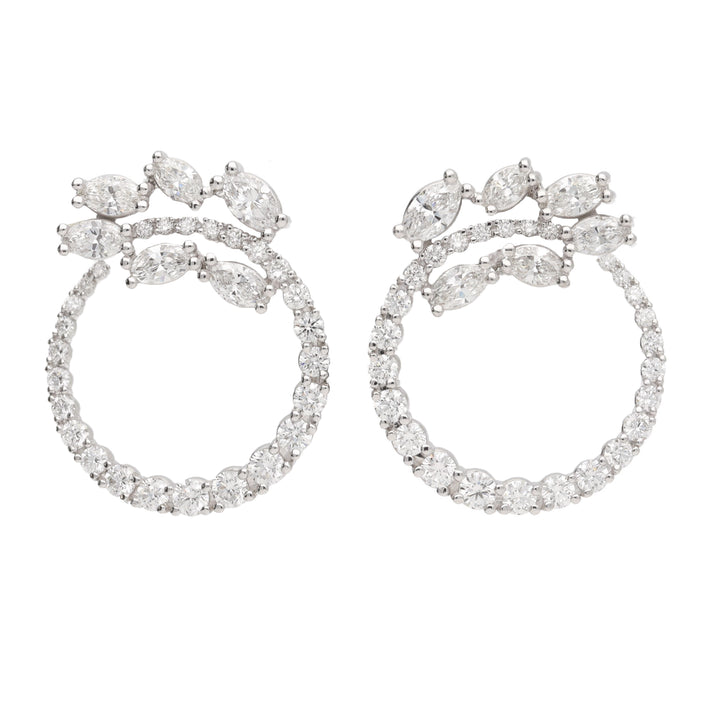 Marquise Graduated Diamond 18ct White Gold Crescent Earrings - Michael Jones Jeweller