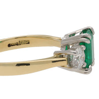 Emerald and Diamond Yellow Gold and Platinum Three Stone Ring - Michael Jones Jeweller