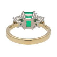 Emerald and Diamond Yellow Gold and Platinum Three Stone Ring - Michael Jones Jeweller