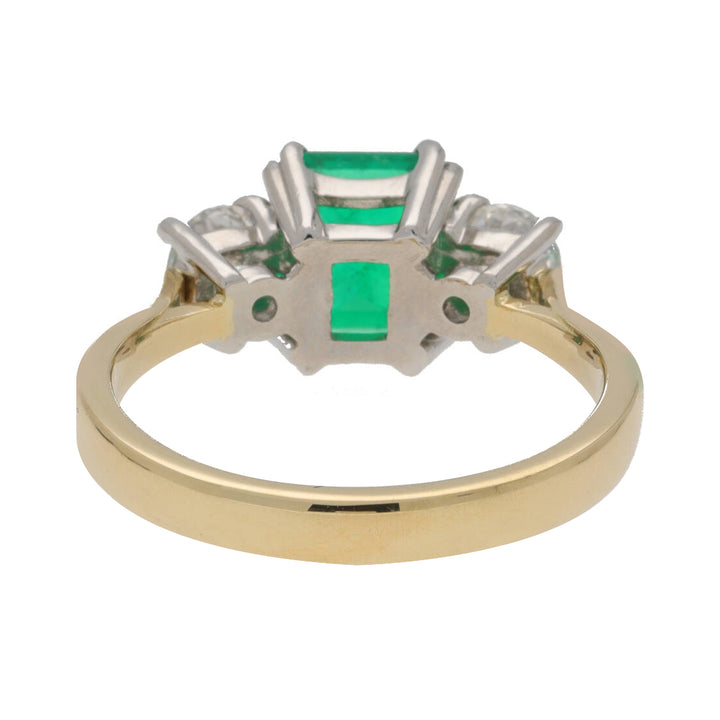 Emerald and Diamond Yellow Gold and Platinum Three Stone Ring - Michael Jones Jeweller