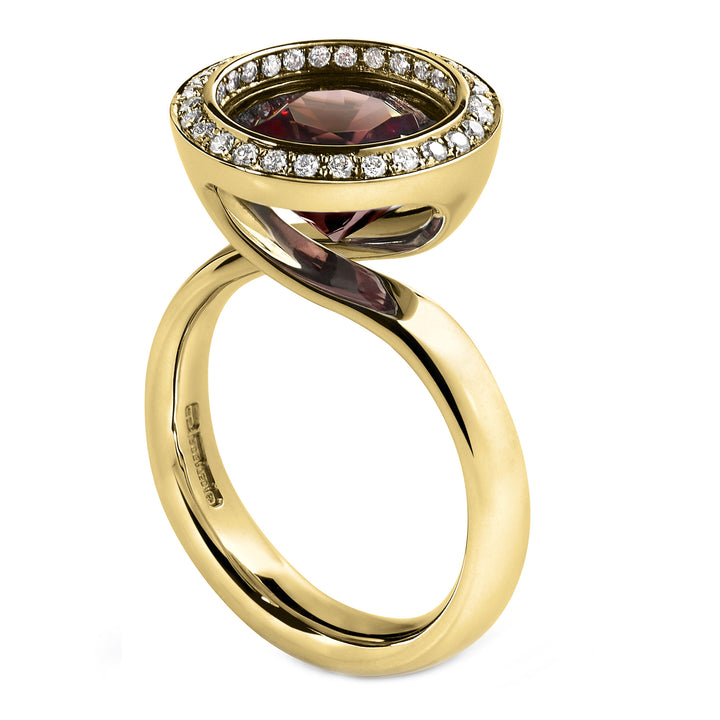 Andrew Geoghegan Reflect Raspberry Zircon Yellow Gold Ring - Michael Jones Jeweller