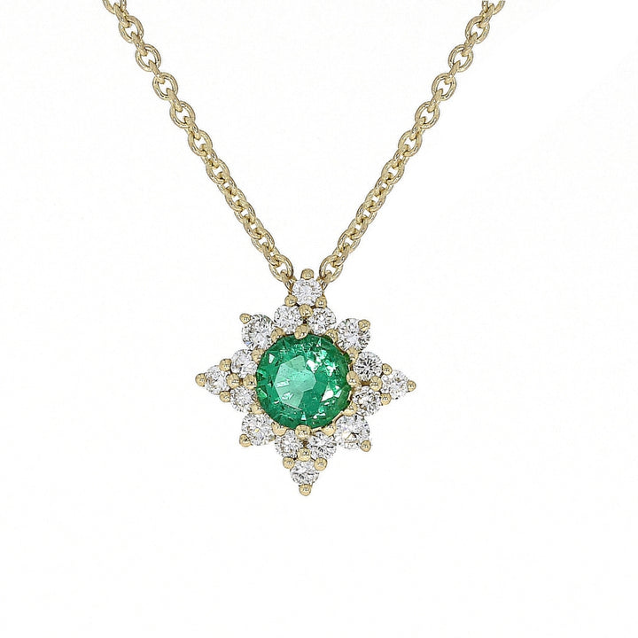 Emerald and Diamond 18ct White Gold Guiding Star Necklace