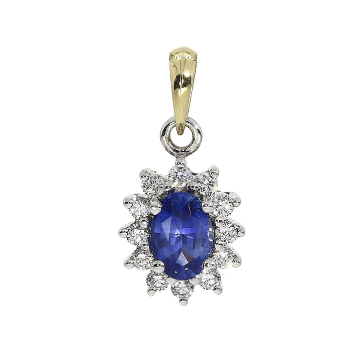 Sapphire and Diamond 18ct yellow Gold Oval Cluster Pendant - Michael Jones Jeweller