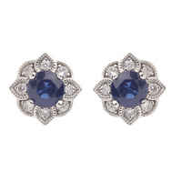 Sapphire and Diamond 18ct White Gold Flower Stud Earrings - Michael Jones Jeweller