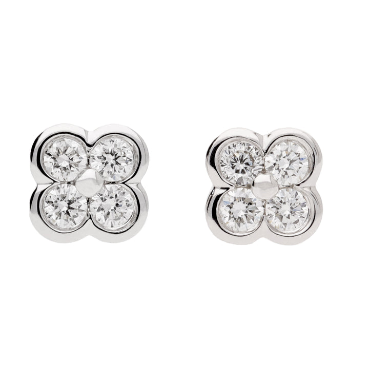 Diamond 18ct White Gold Clover Stud Earrings - Michael Jones Jeweller