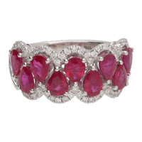 Ruby and Diamond Stacked Pear Shape 18ct White Gold Cocktail Ring - Michael Jones Jeweller