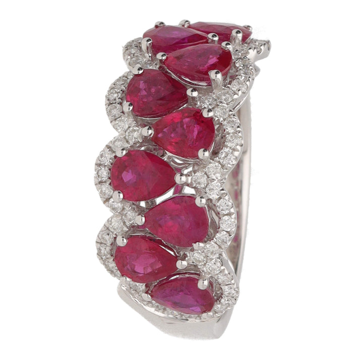 Ruby and Diamond Stacked Pear Shape 18ct White Gold Cocktail Ring - Michael Jones Jeweller