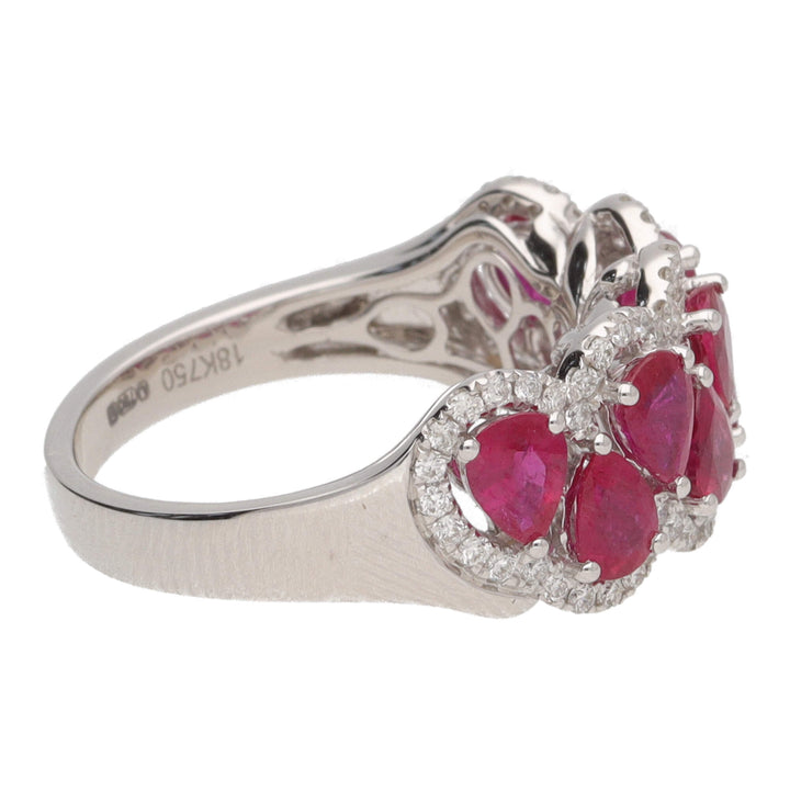 Ruby and Diamond Stacked Pear Shape 18ct White Gold Cocktail Ring - Michael Jones Jeweller