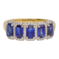 Sapphire and Diamond Emerald Cut 18ct Yellow Gold Five Stone Ring - Michael Jones Jeweller