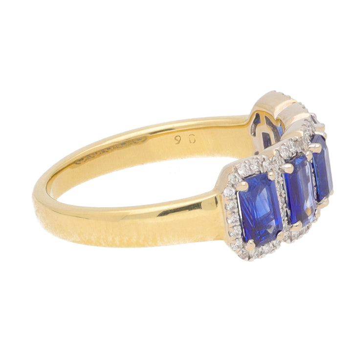 Sapphire and Diamond Emerald Cut 18ct Yellow Gold Five Stone Ring