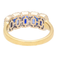 Sapphire and Diamond Emerald Cut 18ct Yellow Gold Five Stone Ring - Michael Jones Jeweller