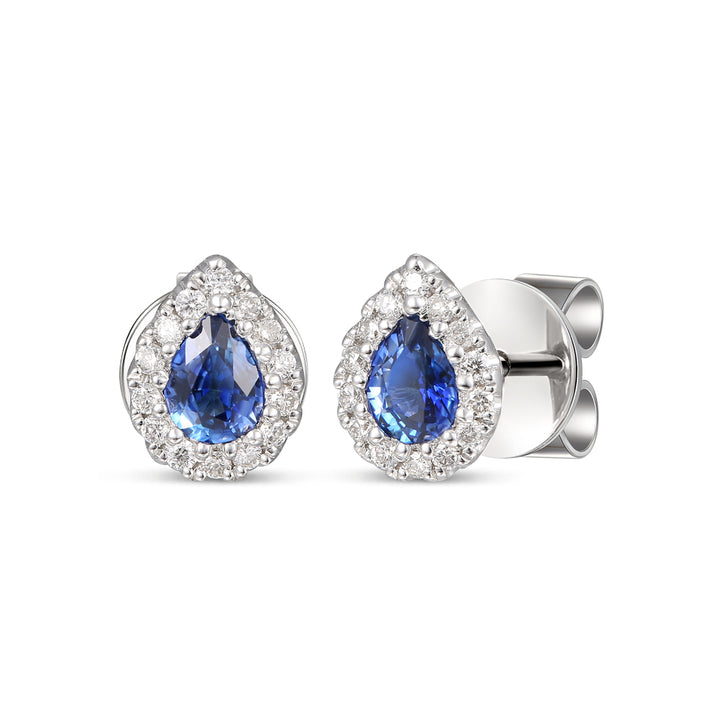 Sapphire and Diamond Pear Shape Earrings 18ct White Gold - Michael Jones Jeweller