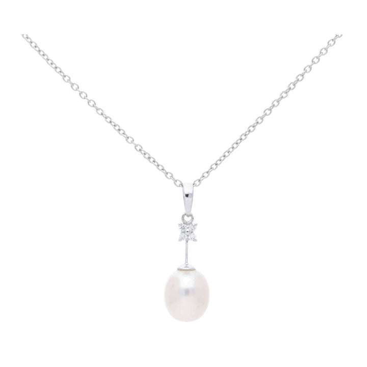 Freshwater Pearl and Diamond 9ct White Gold Pendant - Michael Jones Jeweller