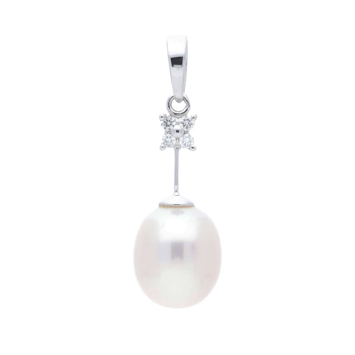 Freshwater Pearl and Diamond 9ct White Gold Pendant - Michael Jones Jeweller