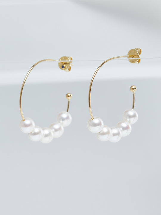 Yana Nesper Akoya Pearl 18ct Yellow Gold Hoop Earrings - Michael Jones Jeweller