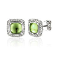 Peridot Cabochon Diamond 18ct White Gold Stud Earrings