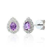 Ntinga Amethyst And Diamond 9ct White Gold Pear Cluster Earrings - Michael Jones Jeweller