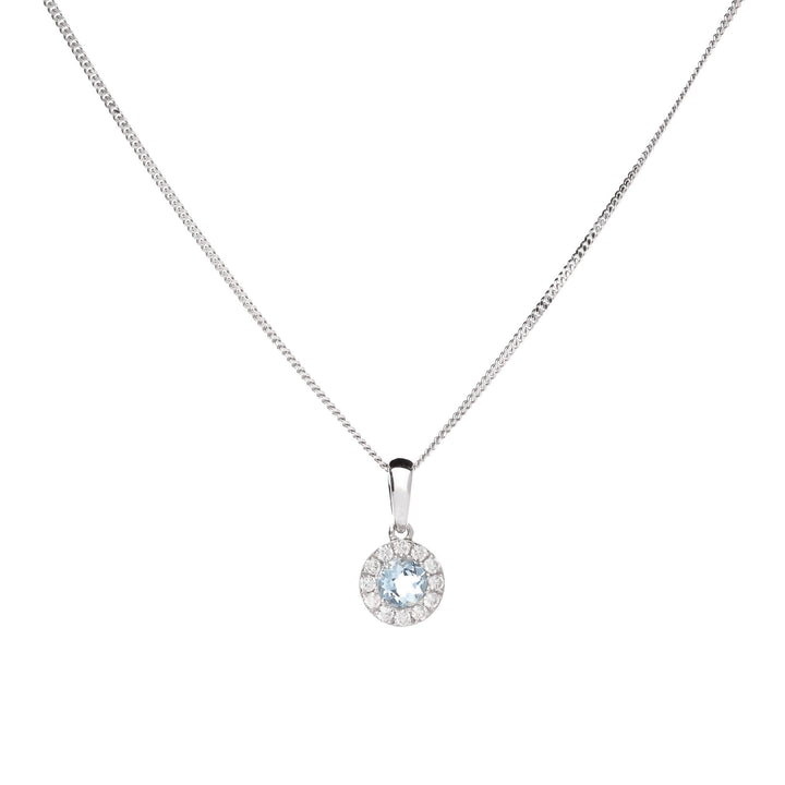 Aquamarine and Diamond 9ct White Gold Cluster Pendant - Michael Jones Jeweller