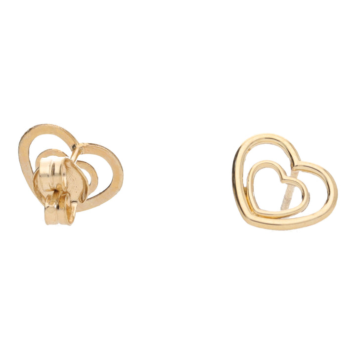 Double Open Heart 9ct Yellow Gold Stud Earrings - Michael Jones Jeweller