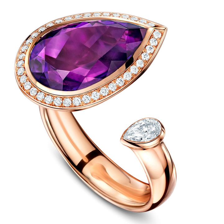 Andrew Geoghegan Satellite Amethyst Rose Gold Ring - Michael Jones Jeweller