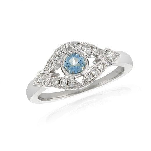 Aquamarine And Diamond 18ct White Gold Ring - Michael Jones Jeweller