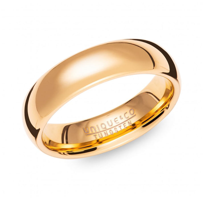 Unique & Co Polished Yellow Gold Plated Tungsten Carbide Ring 6mm - Michael Jones Jeweller