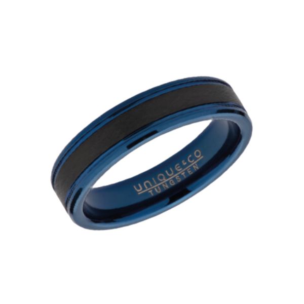 Unique 6mm Blue Black IP Plated Tungsten Carbide Ring - Michael Jones Jeweller