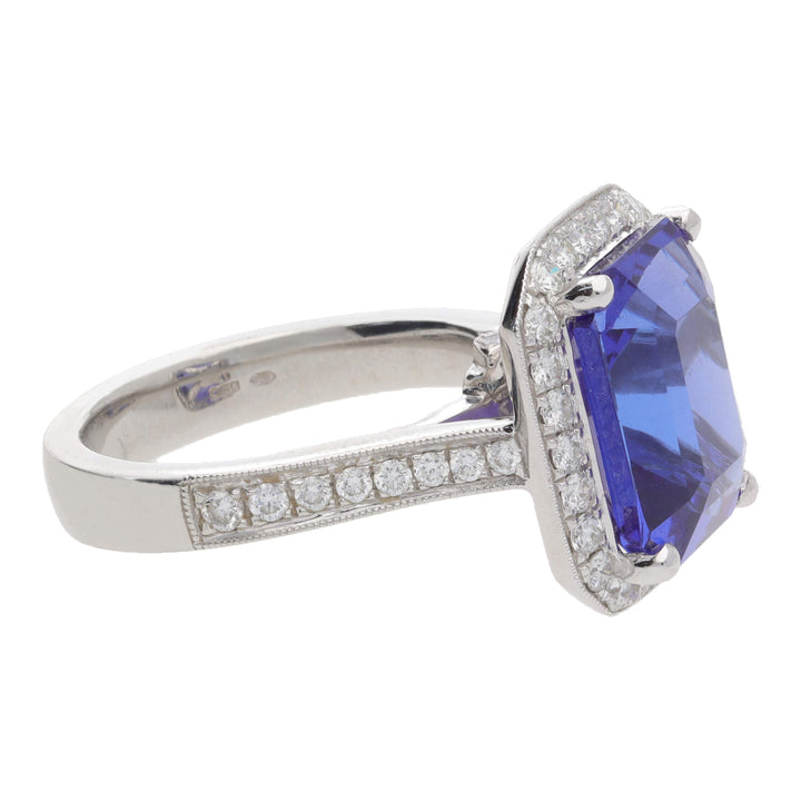 Tanzanite 7.69ct and Diamond Platinum Cluster Ring